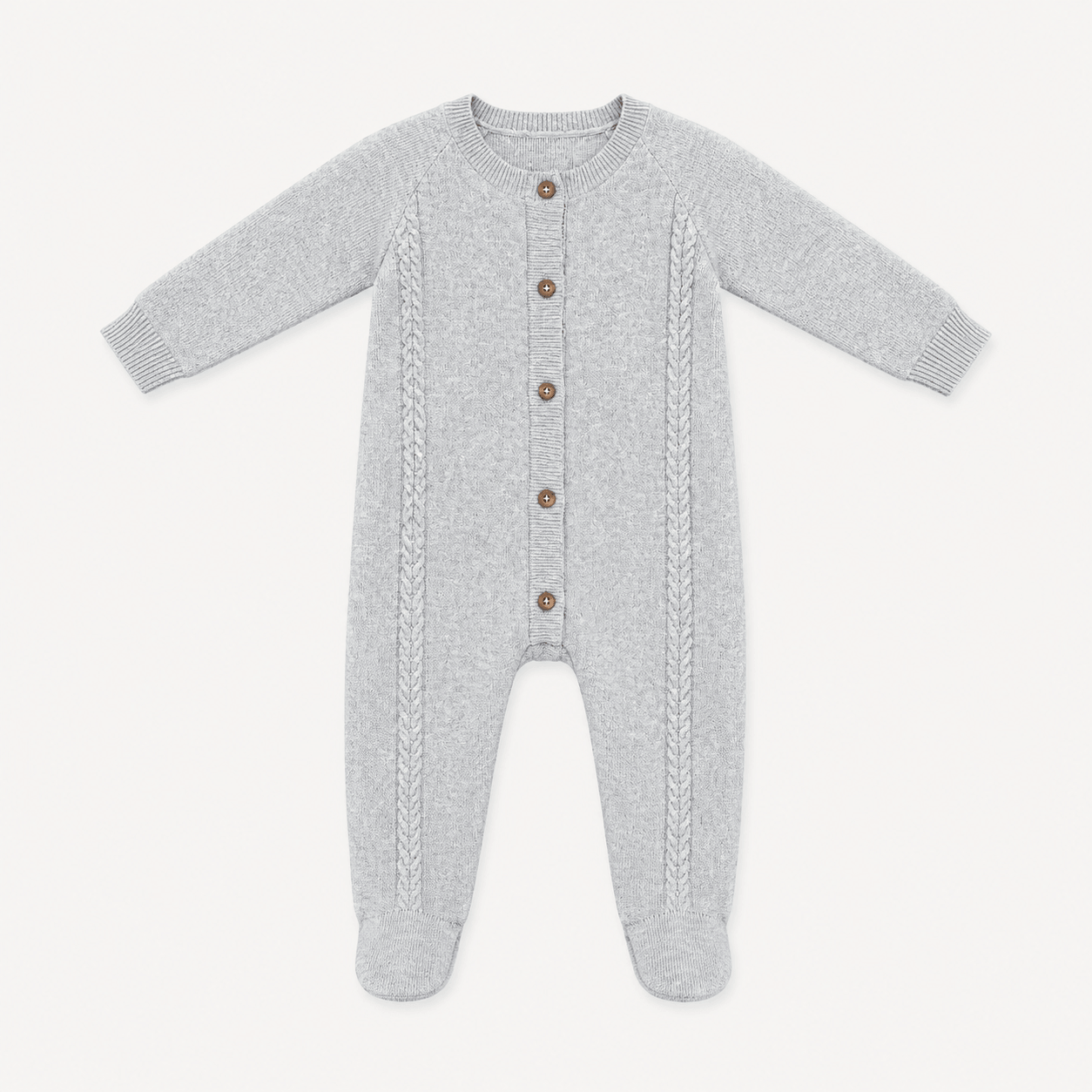 Milan Cable Knit Baby Footie Jumpsuit & Hat SET (Organic) front 