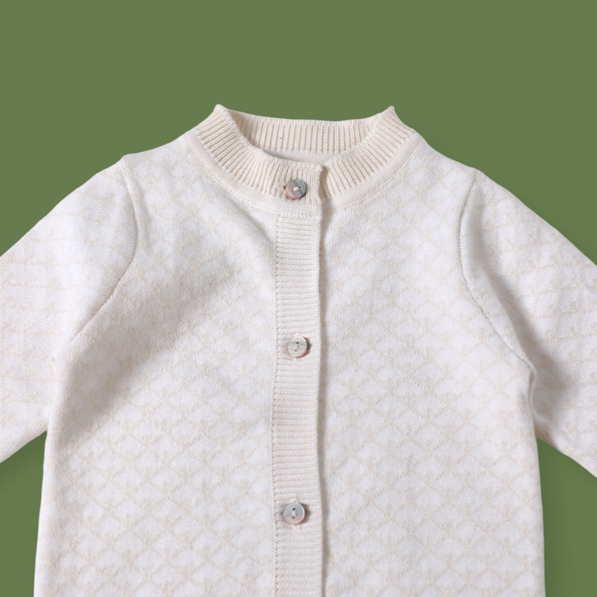 Milan Knit Baby Jacquard Jumpsuit, Hat, Booties 3pc SET (Organic Cotton) - 2 Colors