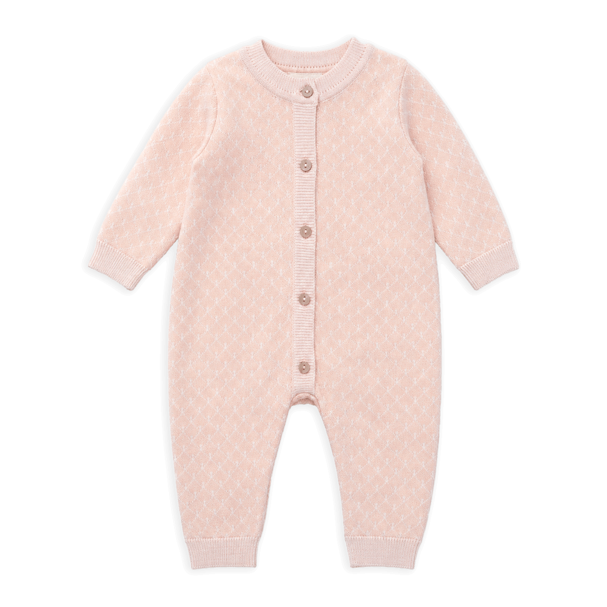 Organic Cotton Milan Knit Baby Jacquard Jumpsuit, Blush