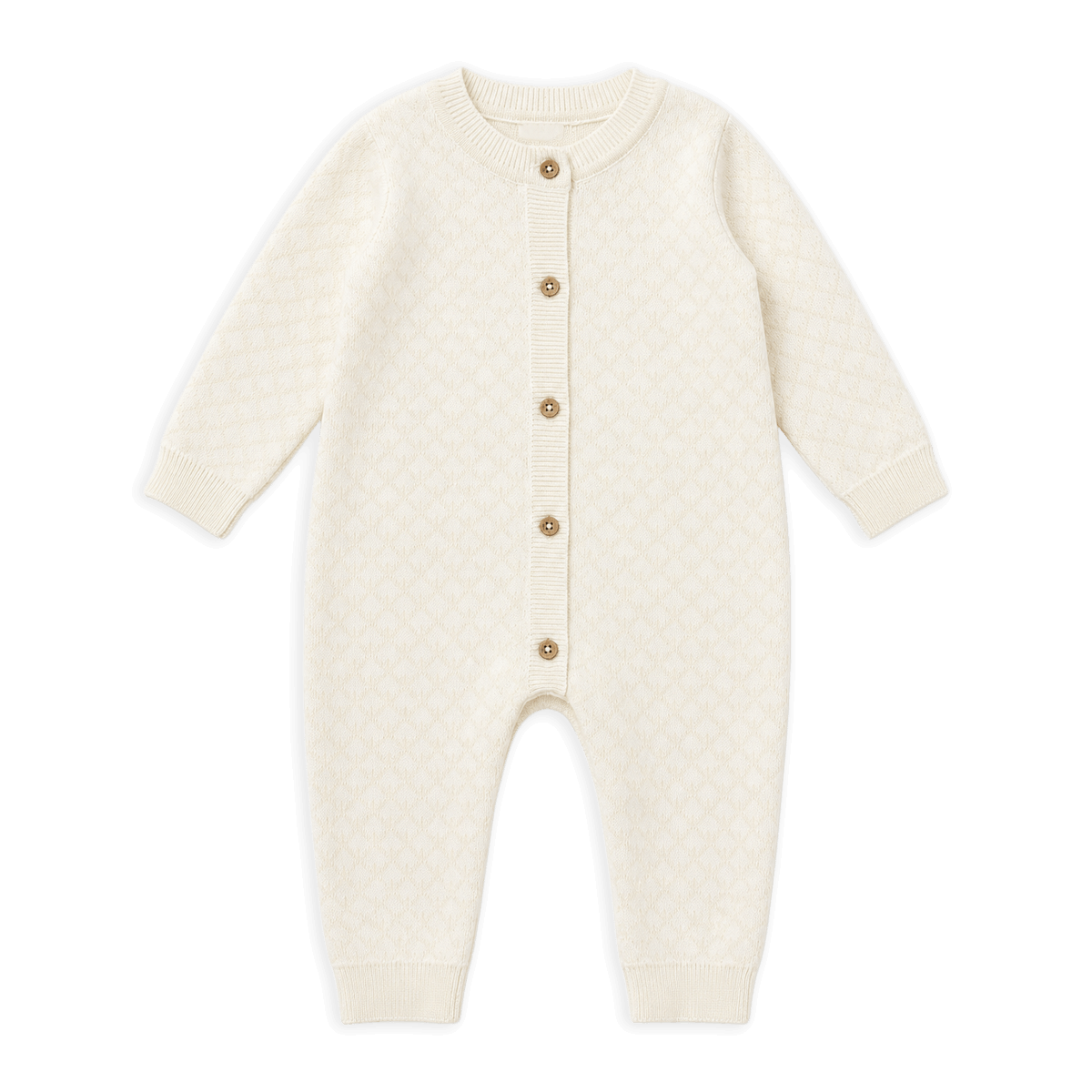 Organic Cotton Milan Knit Baby Jacquard Jumpsuit, Dove White