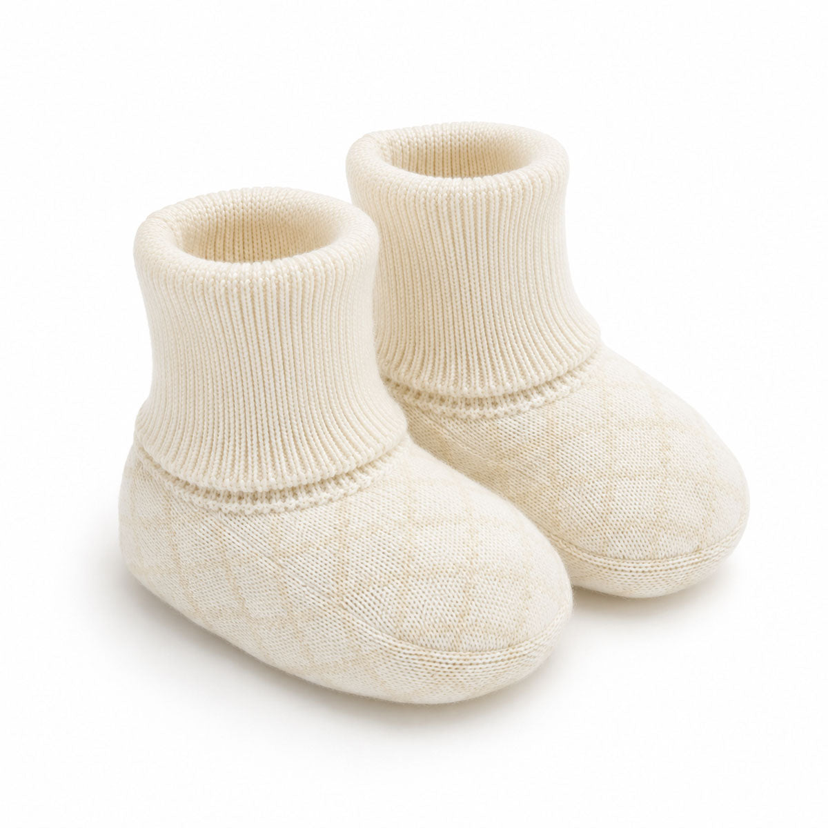 Organic Cotton Milan Knit Baby Jacquard Booties, Dove White