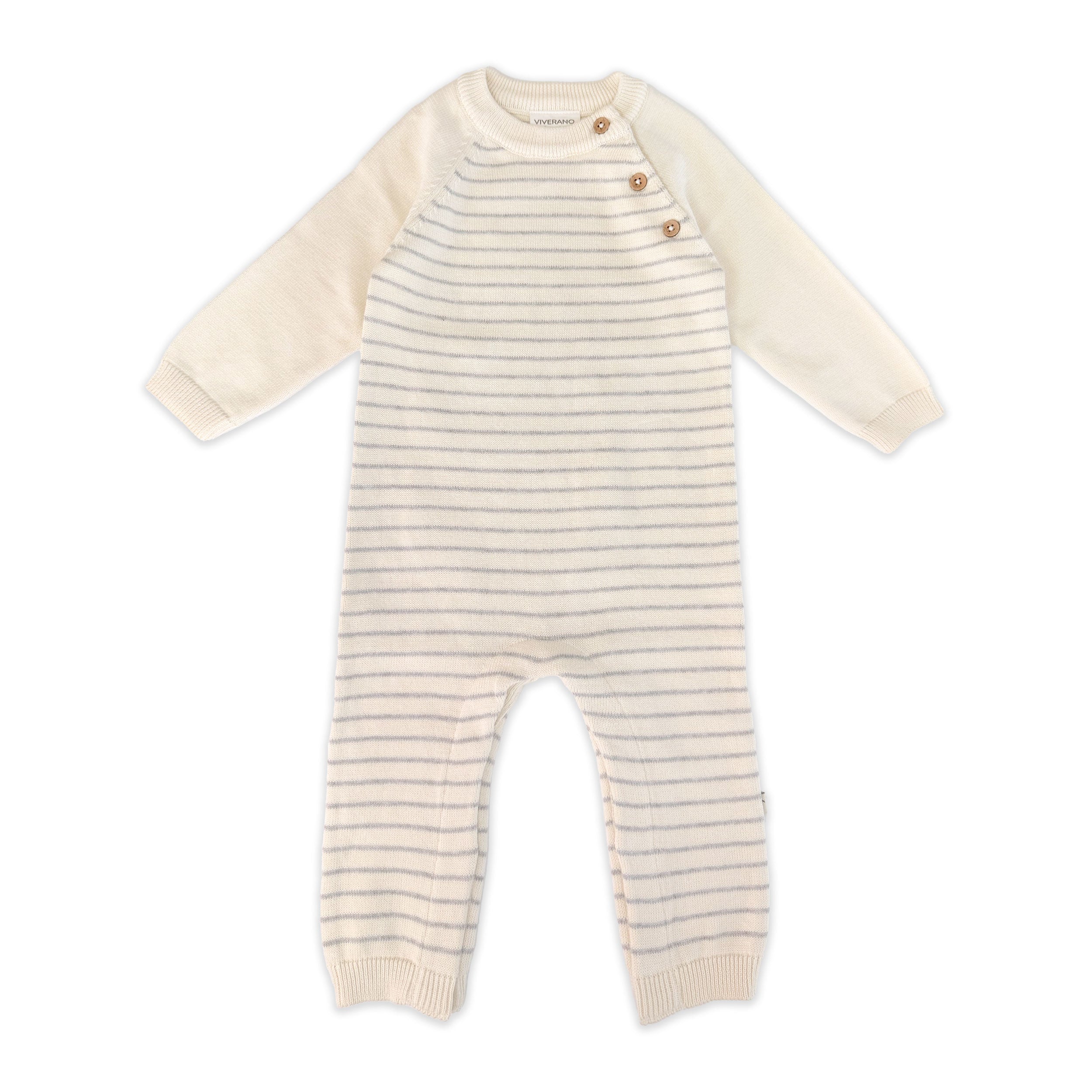 Cream Milan Knit Baby Side Button Stripe Jumpsuit (Organic Cotton)