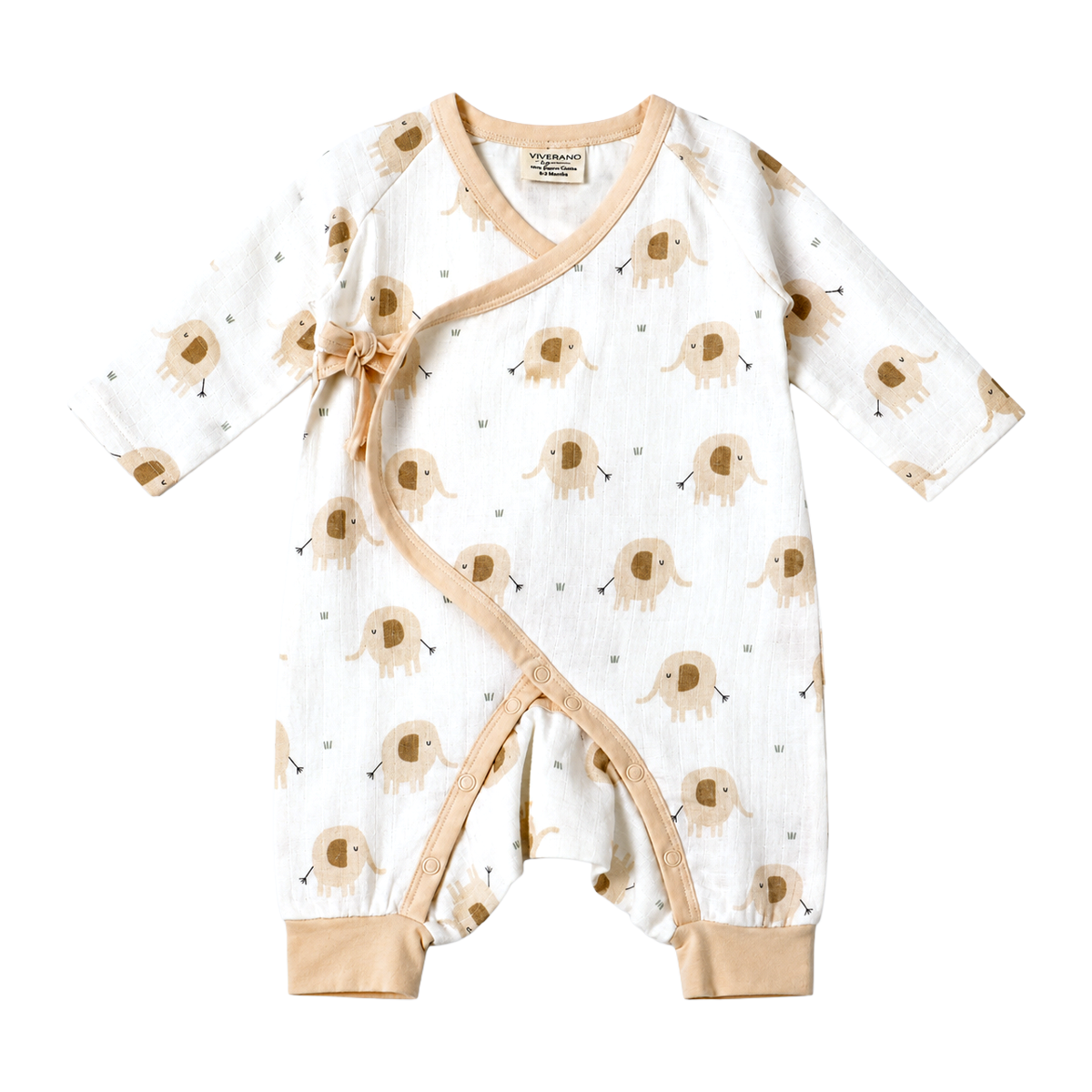 Elephant Kimono Baby Jumpsuit Romper  made of Organic Muslin