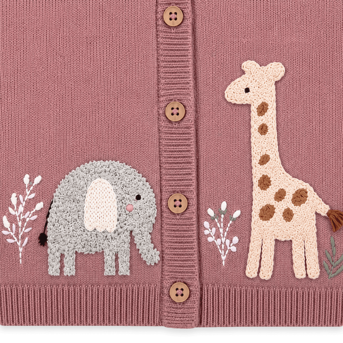 Giraffe Elephant Baby Cardigan Sweater Detail