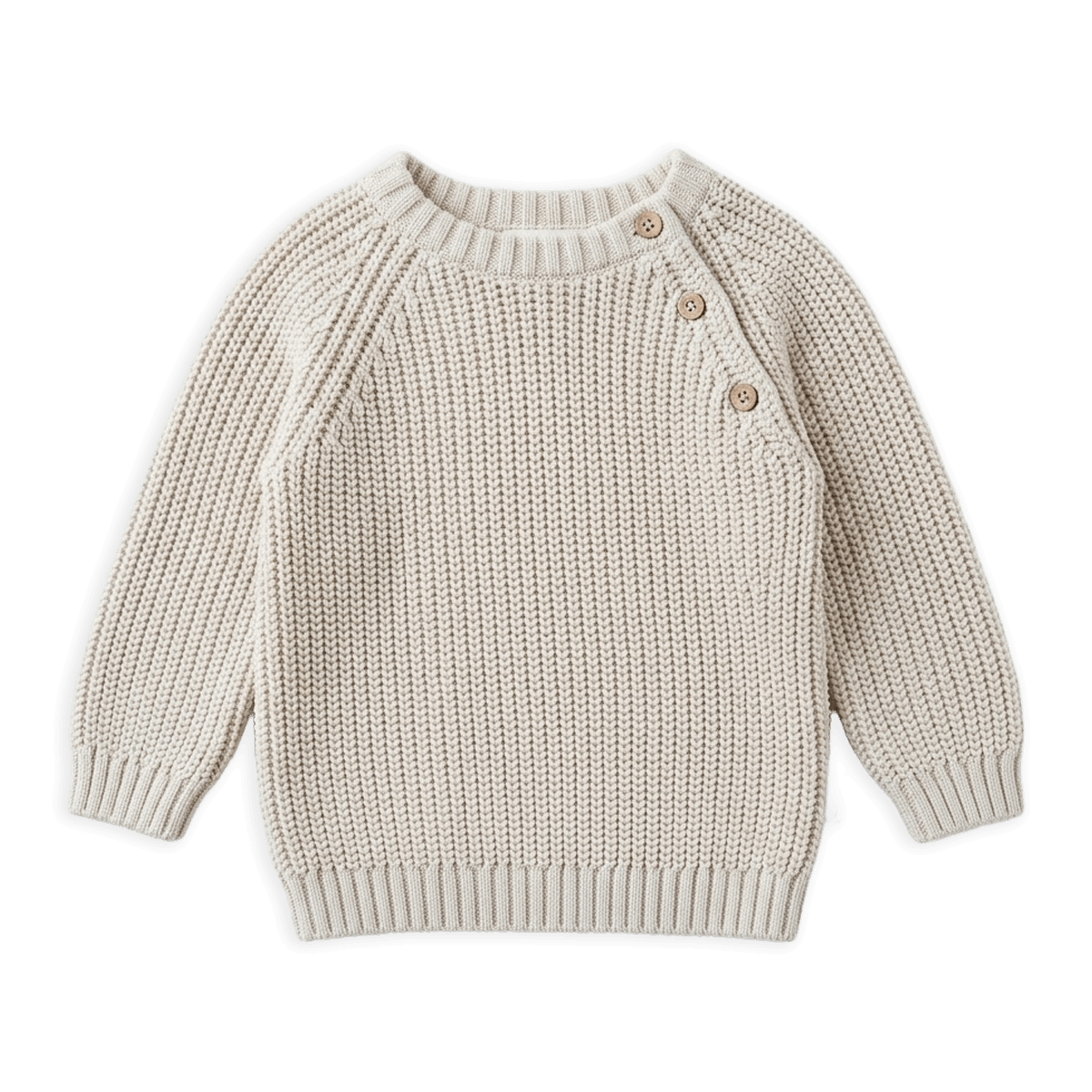 Organic Cotton Classic Chunky Knit Baby Pullover Sweaters, Stone