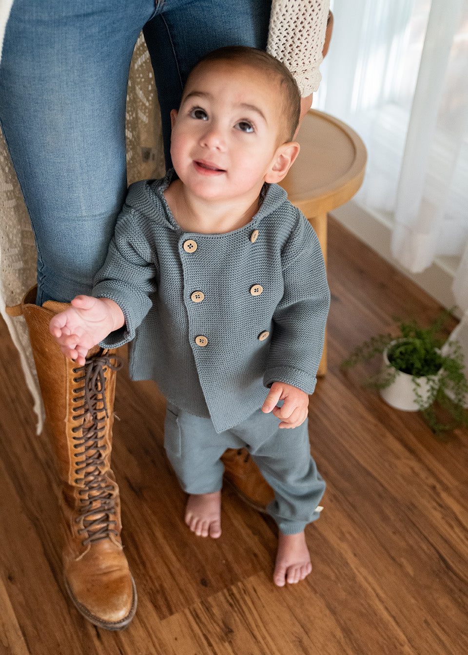 Hooded Double Button Baby Coat Jacket (Organic Cotton) 
