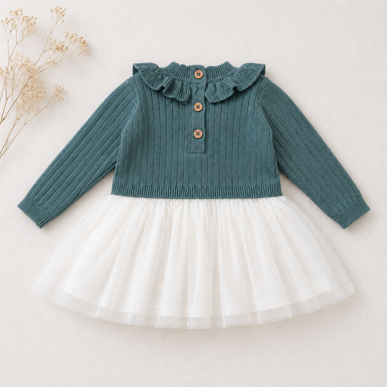 Back of Ruffle Neck Sweater Knit Top & Tutu Baby Dress