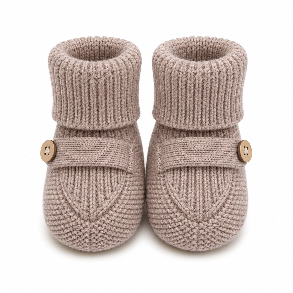 Organic Cotton Classic Knit Baby Booties Shoes, Café Latte