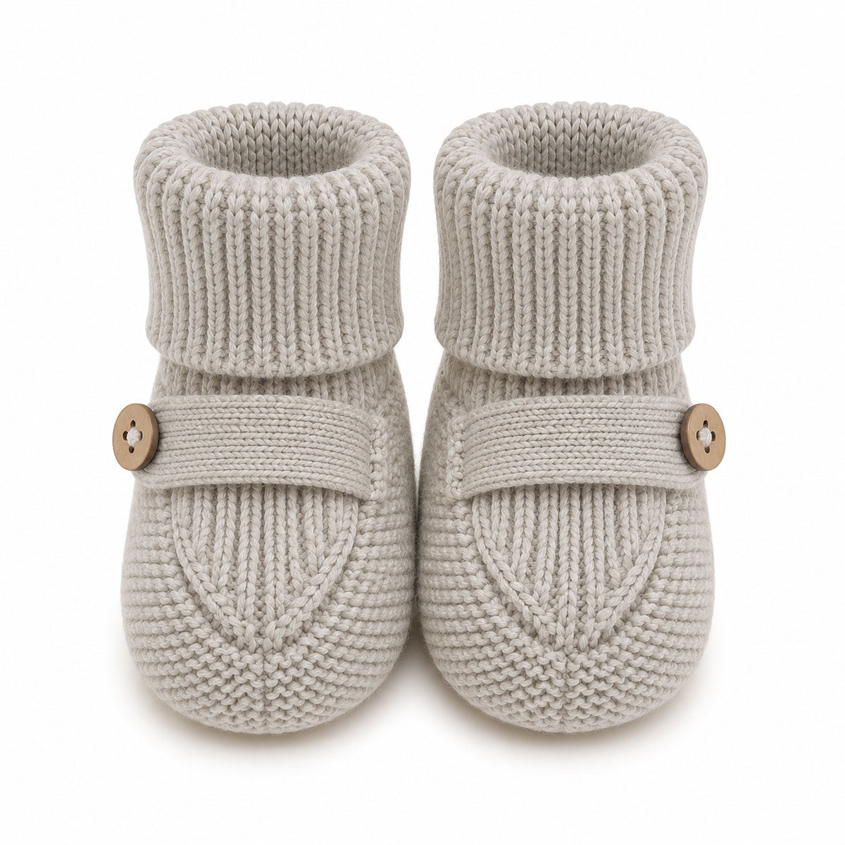 Organic Cotton Classic Knit Baby Booties Shoes, Stone