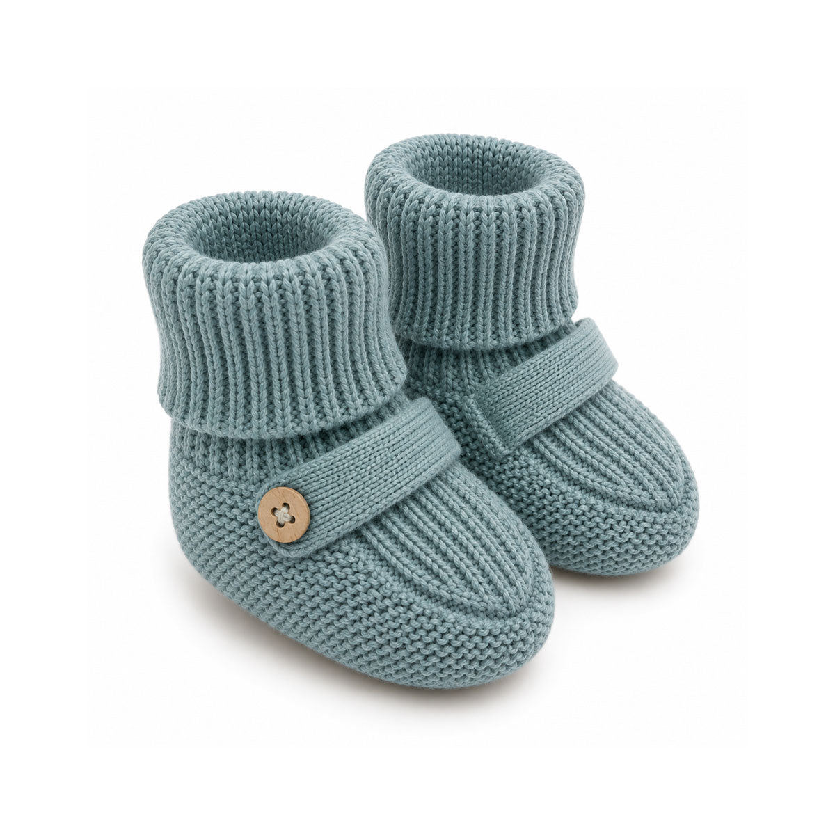 Teal Blue Classic Knit Baby Booties Shoes, Organic Cotton