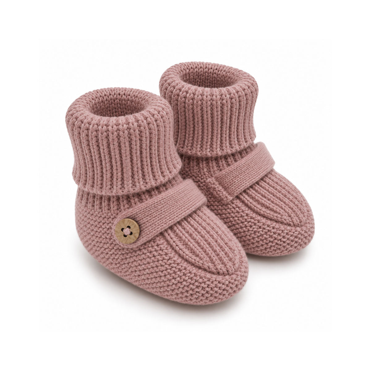 Vintage Rose Classic Knit Baby Booties Shoes, Organic Cotton