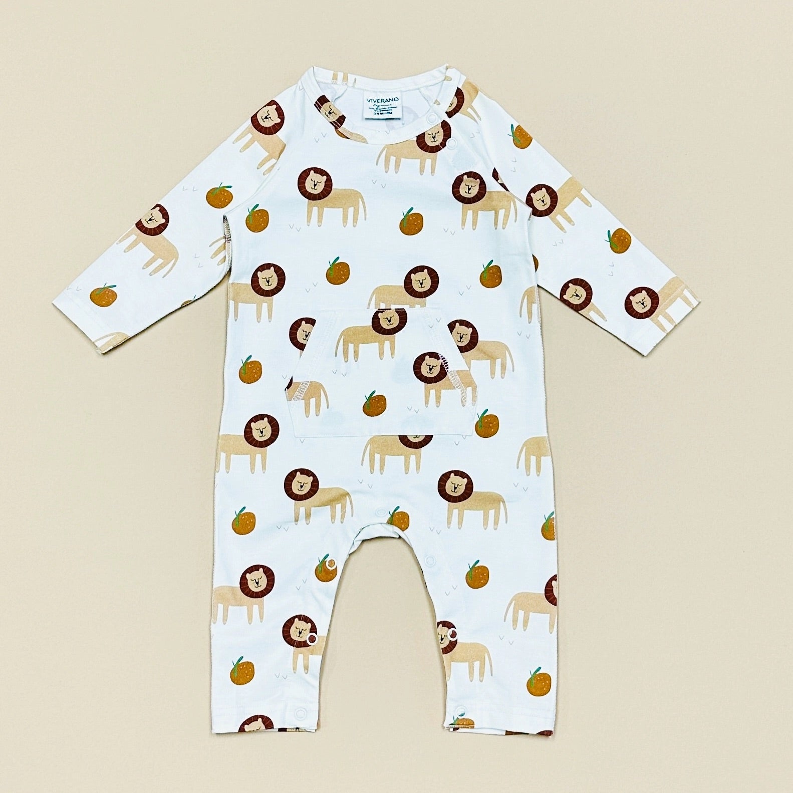 Lion Kangaroo Pocket Baby Coverall Romper (Organic Jersey) by Viverano