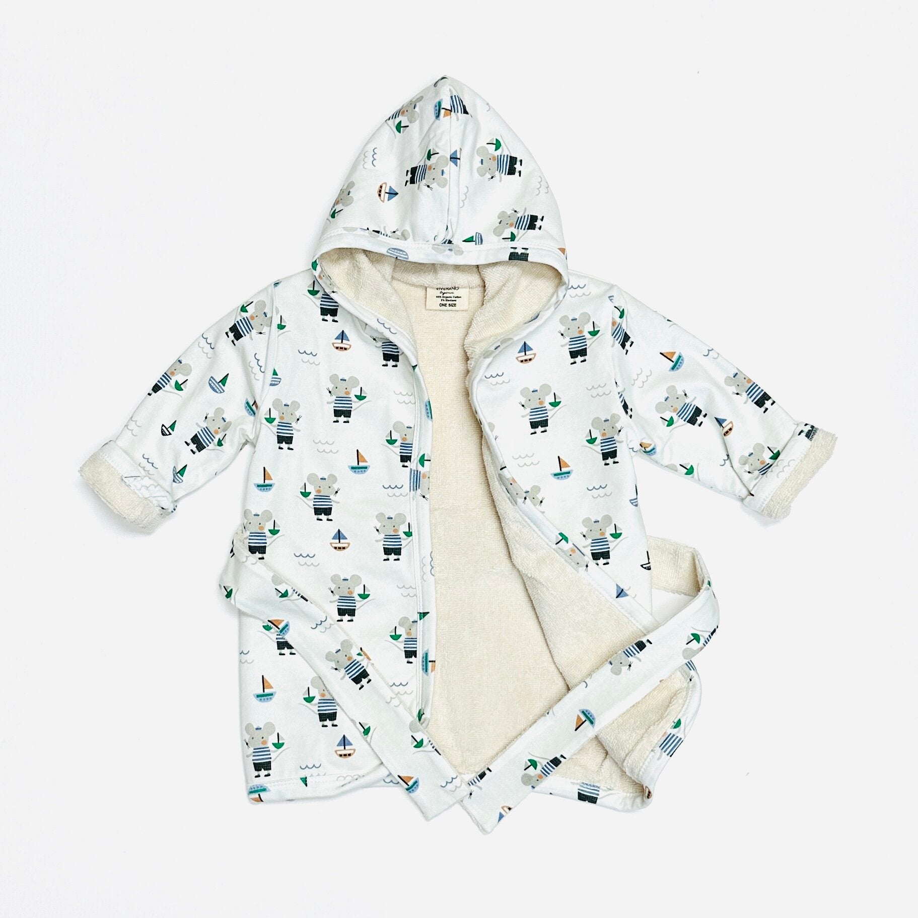 Mouse Sailor Hooded Baby Bathrobe (Organic Cotton)