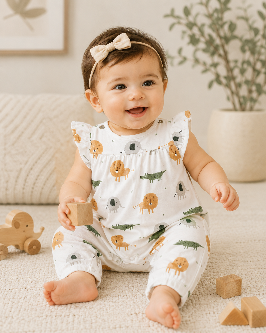Baby Wearing Savannah Wrap Neck Baby Girl Jumpsuit, Organic Jersey by Viverano