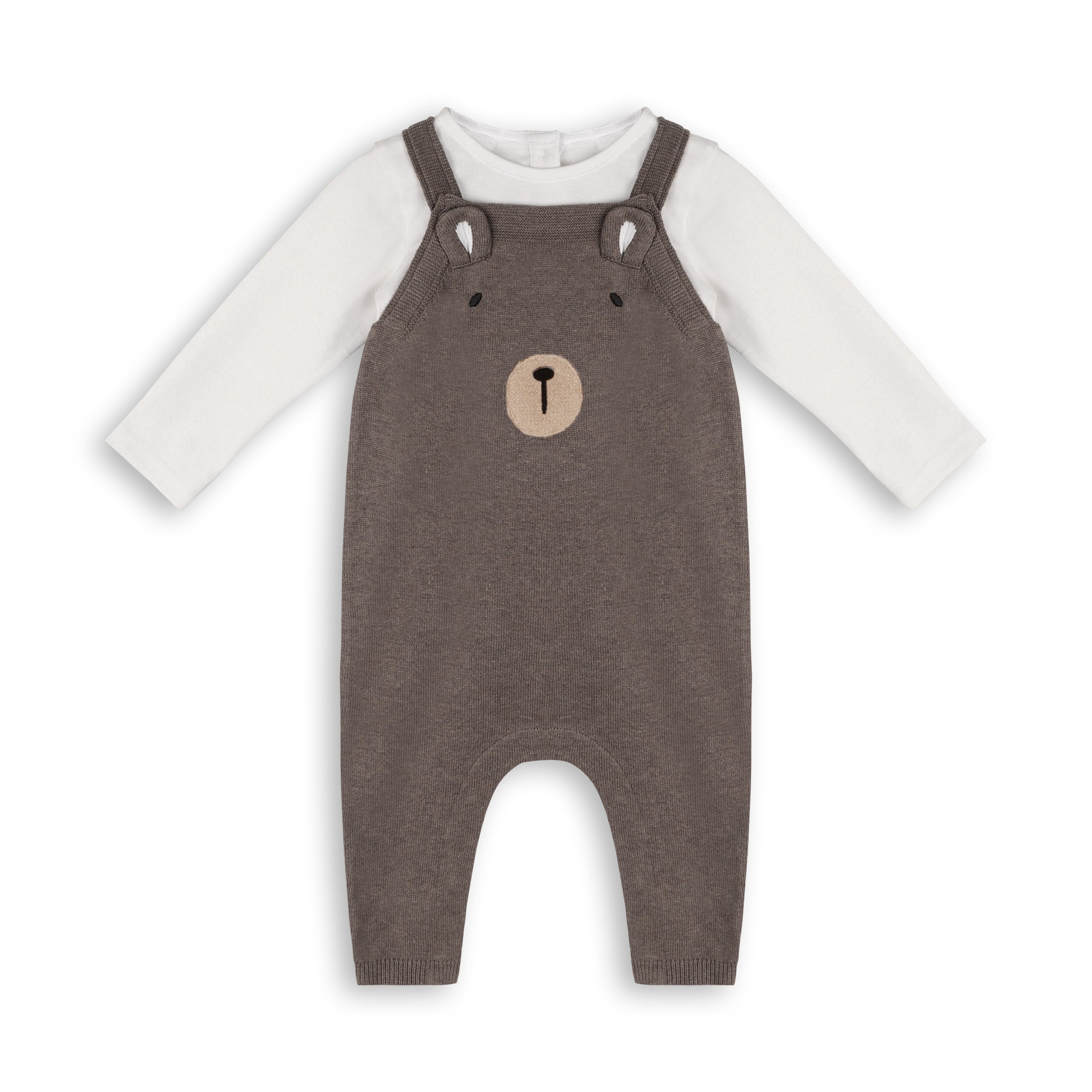 Bear Embroidered Sweater Knit Baby Overall & Bodysuit Set (Organic Cotton)