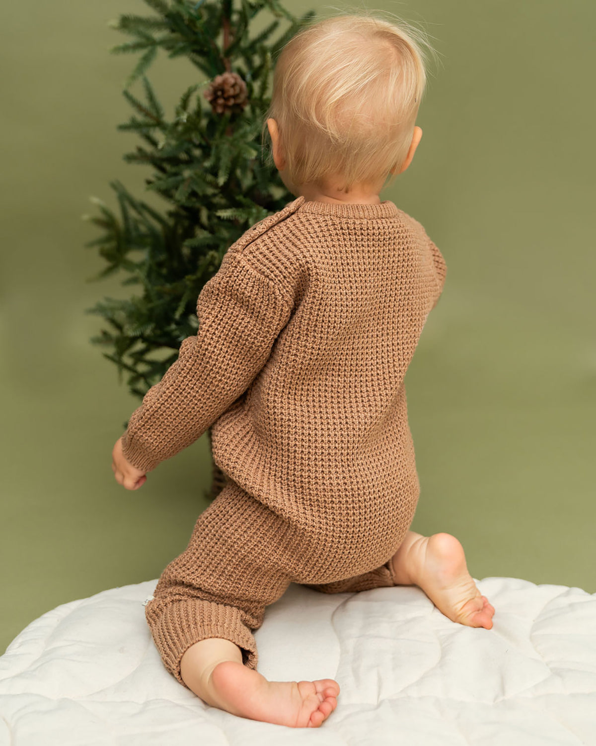 Smile Embroidered Chunky Sweater Knit Baby Jumpsuit (Organic Cotton)