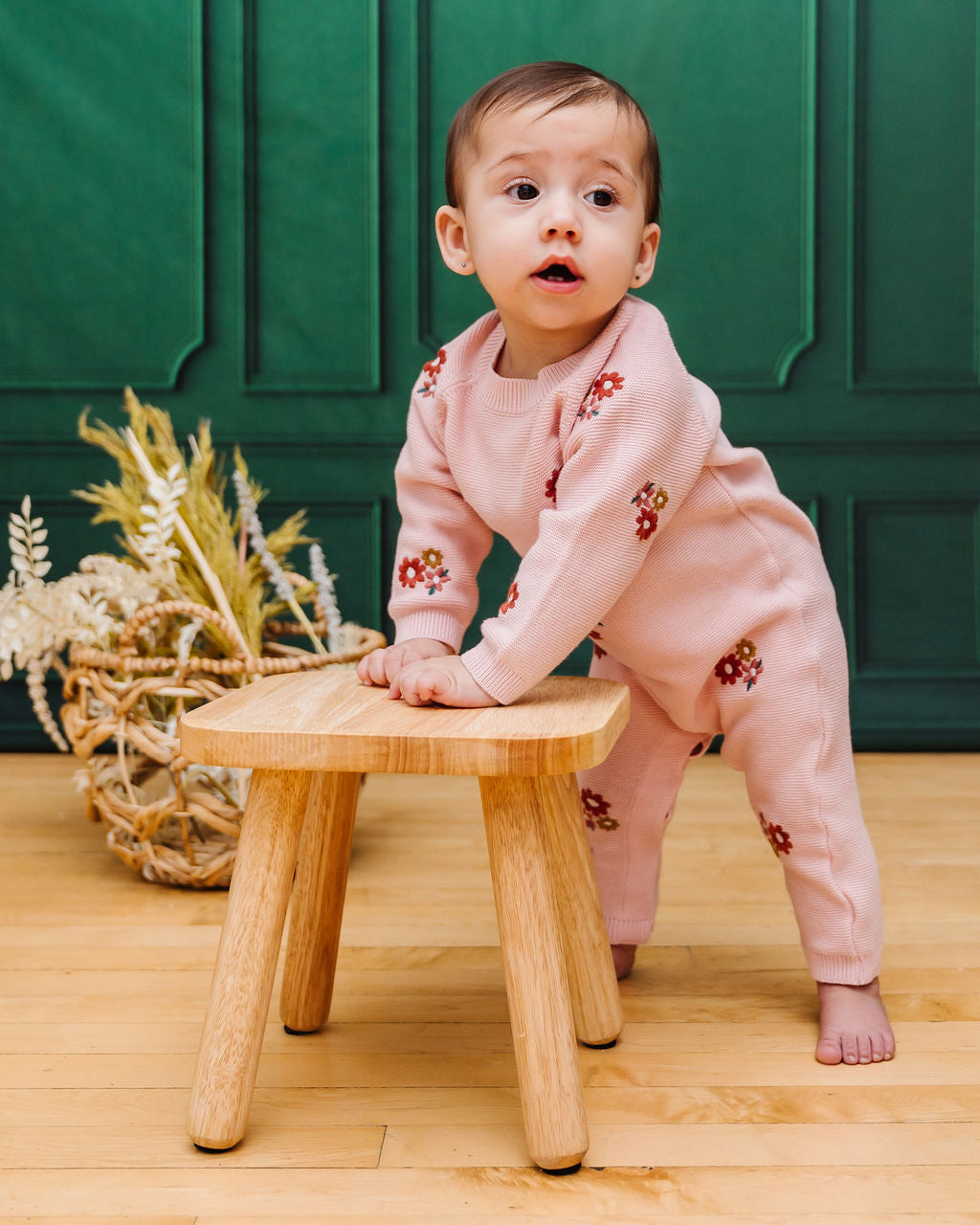 Floral Bouquet Pink Organic Knit Baby Jumpsuit (Organic Cotton)
