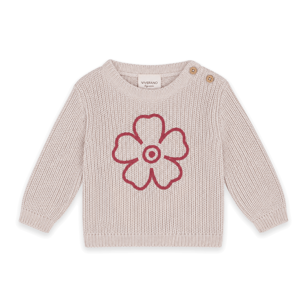 Hippie Flower Embroidered Chunky Knit Baby Pullover Sweater made with Organic Cotton