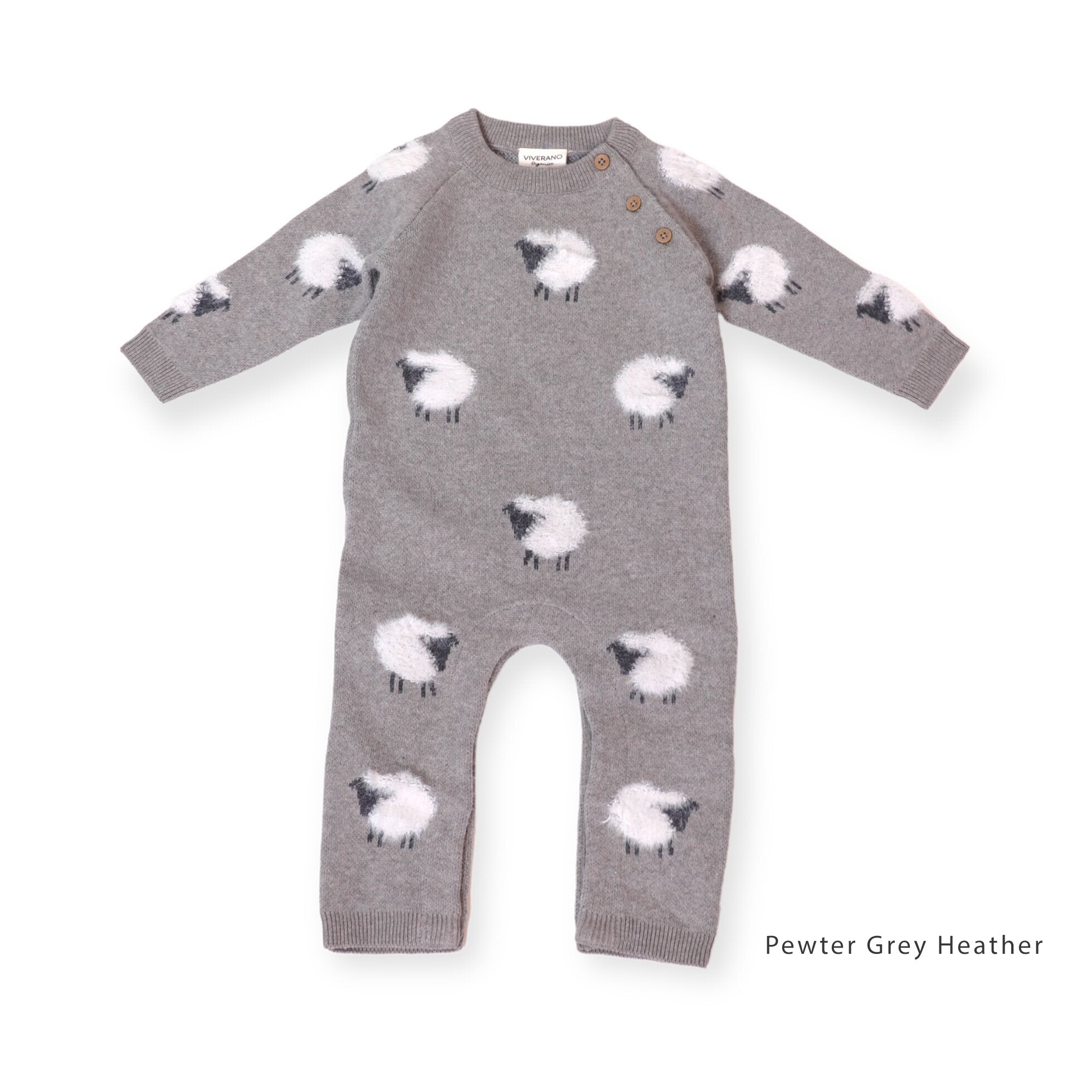 Furry Sheep 3D Jacquard Sweater Knit Baby Jumpsuit Pewter Grey Heather (Organic Cotton)
