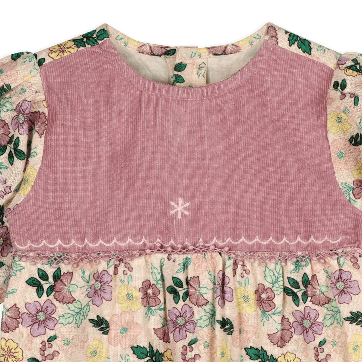 Organic Floral Ruffle and Lace Sleeve Baby Jumpsuit, Detail