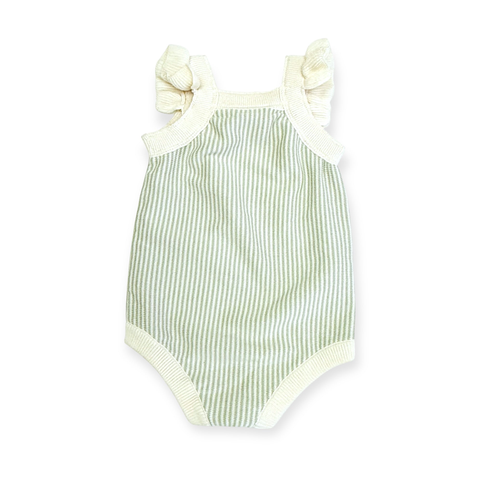 Cherry Stripe Embroidered Baby Ruffle Romper Back (Organic Cotton)