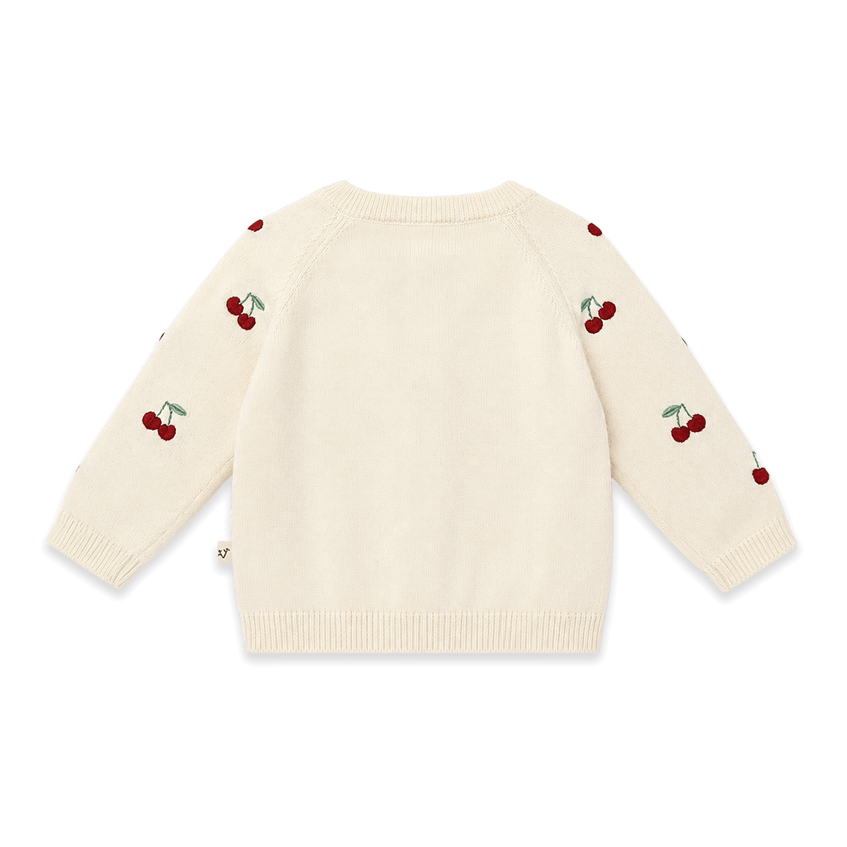 Cherry Embroidered Sweater Knit Baby Cardigan (Organic Cotton) - Back