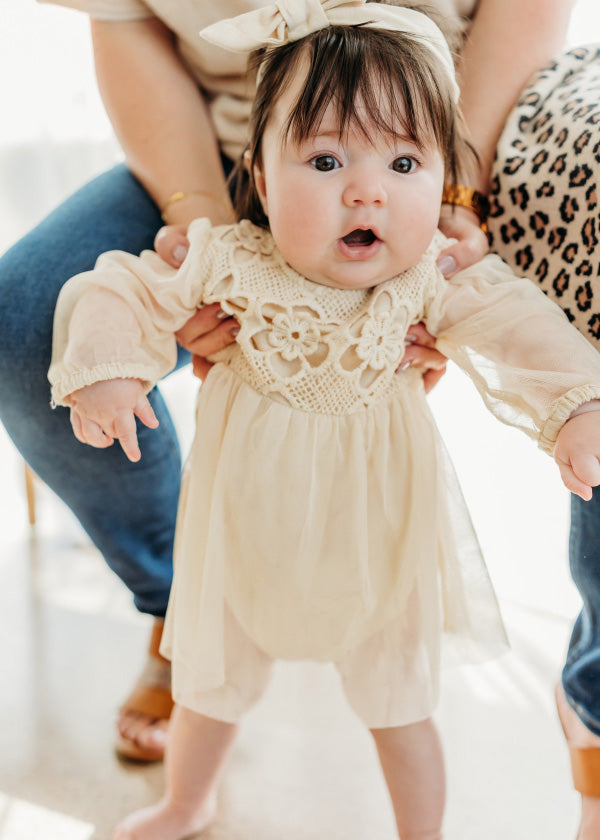 Thalia Crochet Lace Baby Tutu Romper & Headband 