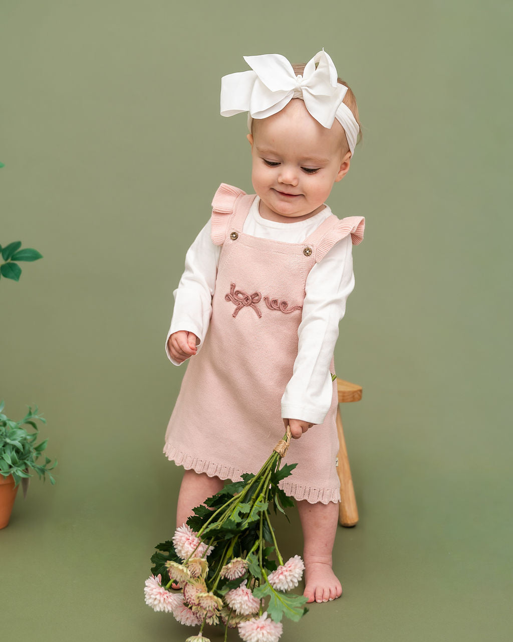 Love Embroidered Sweater Knit Baby Dress & Bodysuit Set (Organic Cotton) - Model