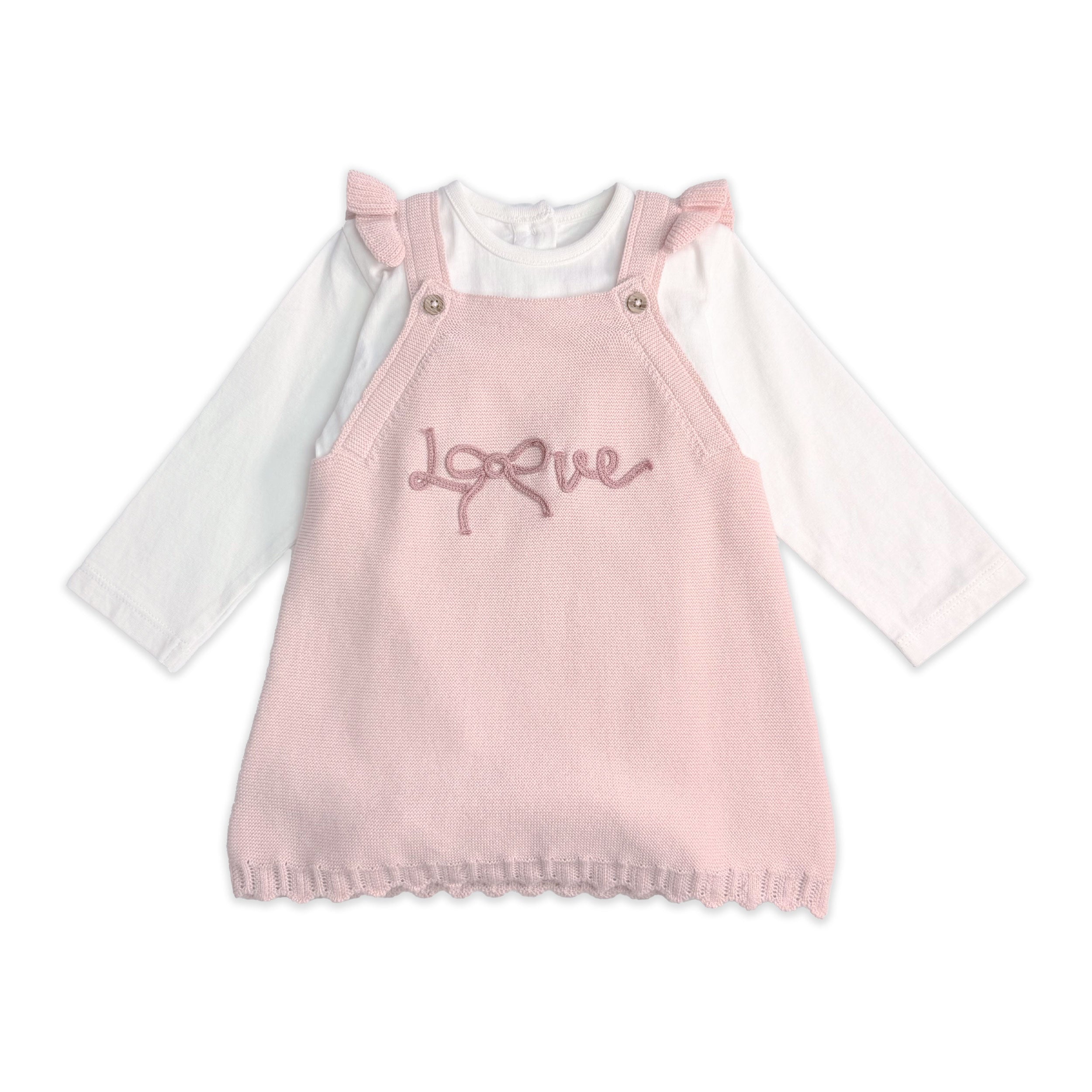 Love Embroidered Sweater Knit Baby Dress & Bodysuit Set (Organic Cotton)