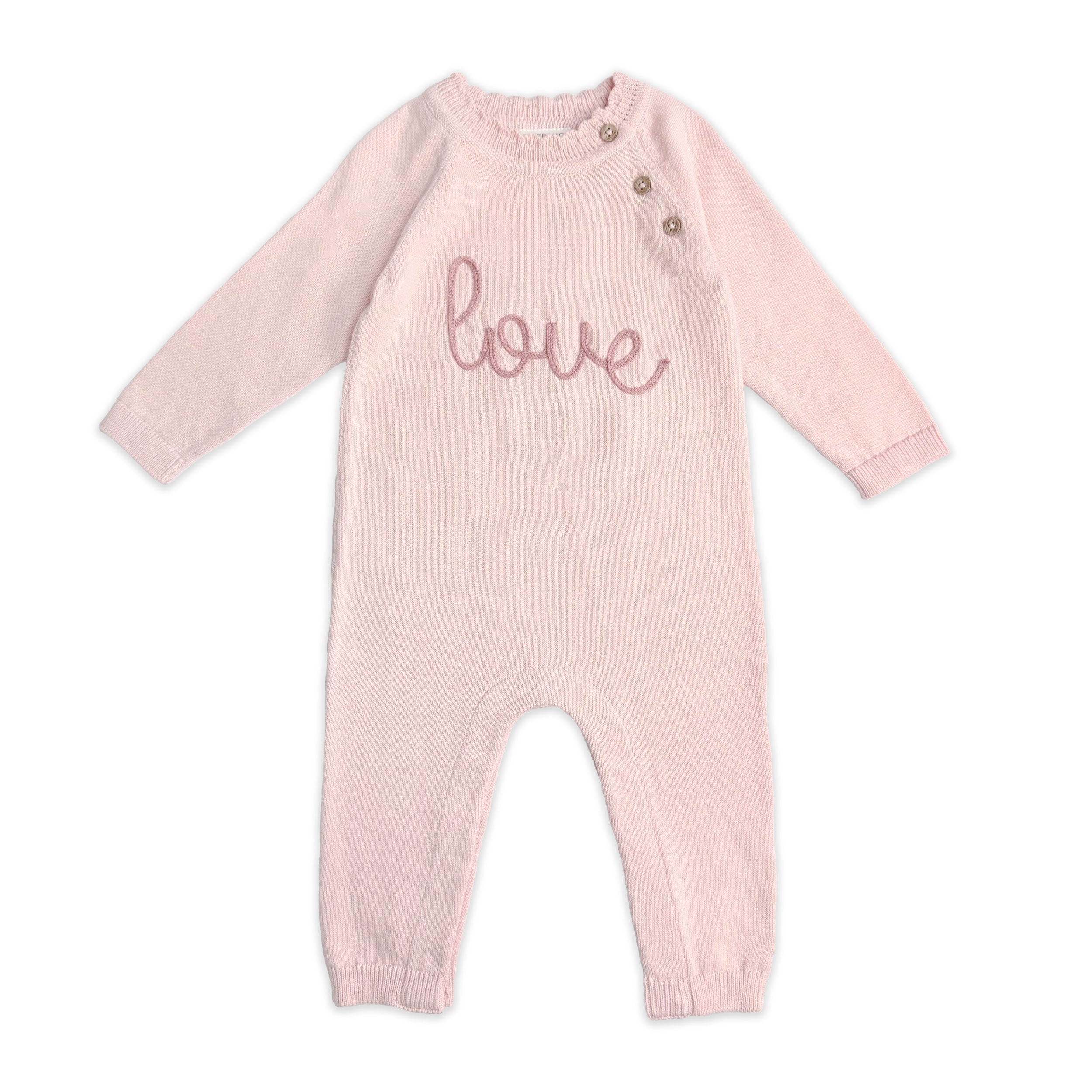 Love Embroidered Sweater Knit Baby Jumpsuit (Organic Cotton)