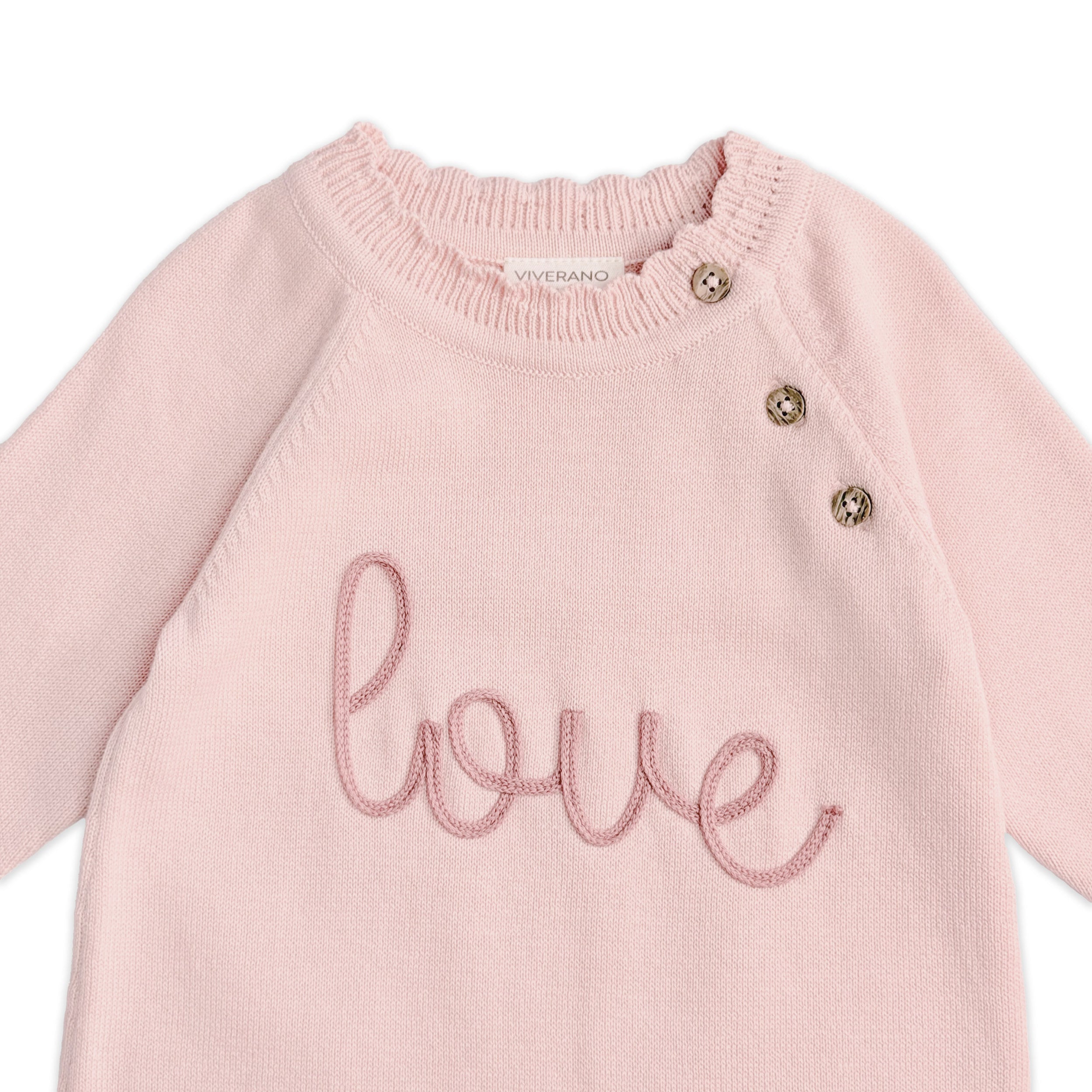 Love Embroidered Sweater Knit Baby Jumpsuit (Organic Cotton) - Detail