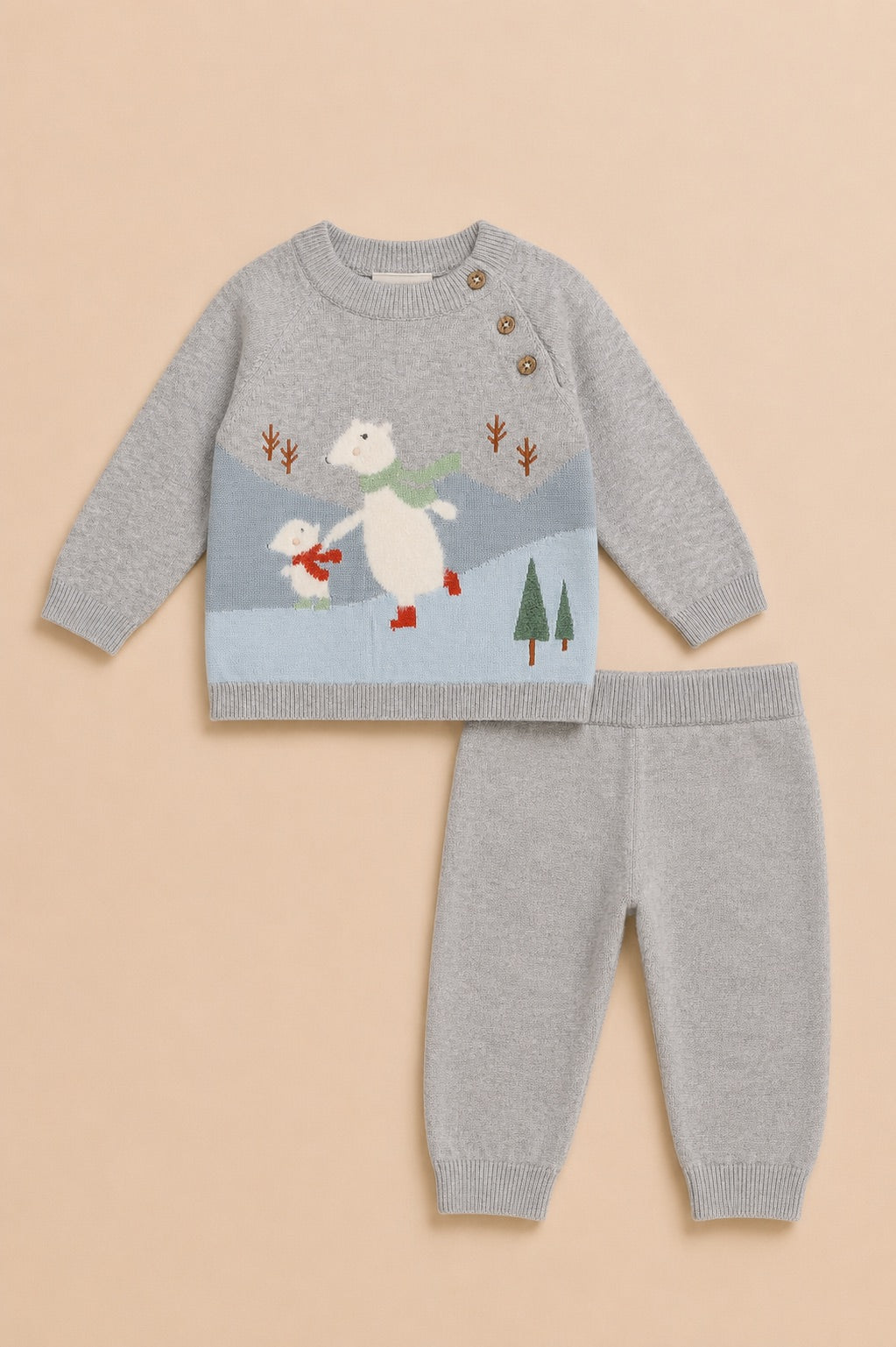 Skating Polar Bear Sweater Knit Baby Top and Pants, Organic Cotton