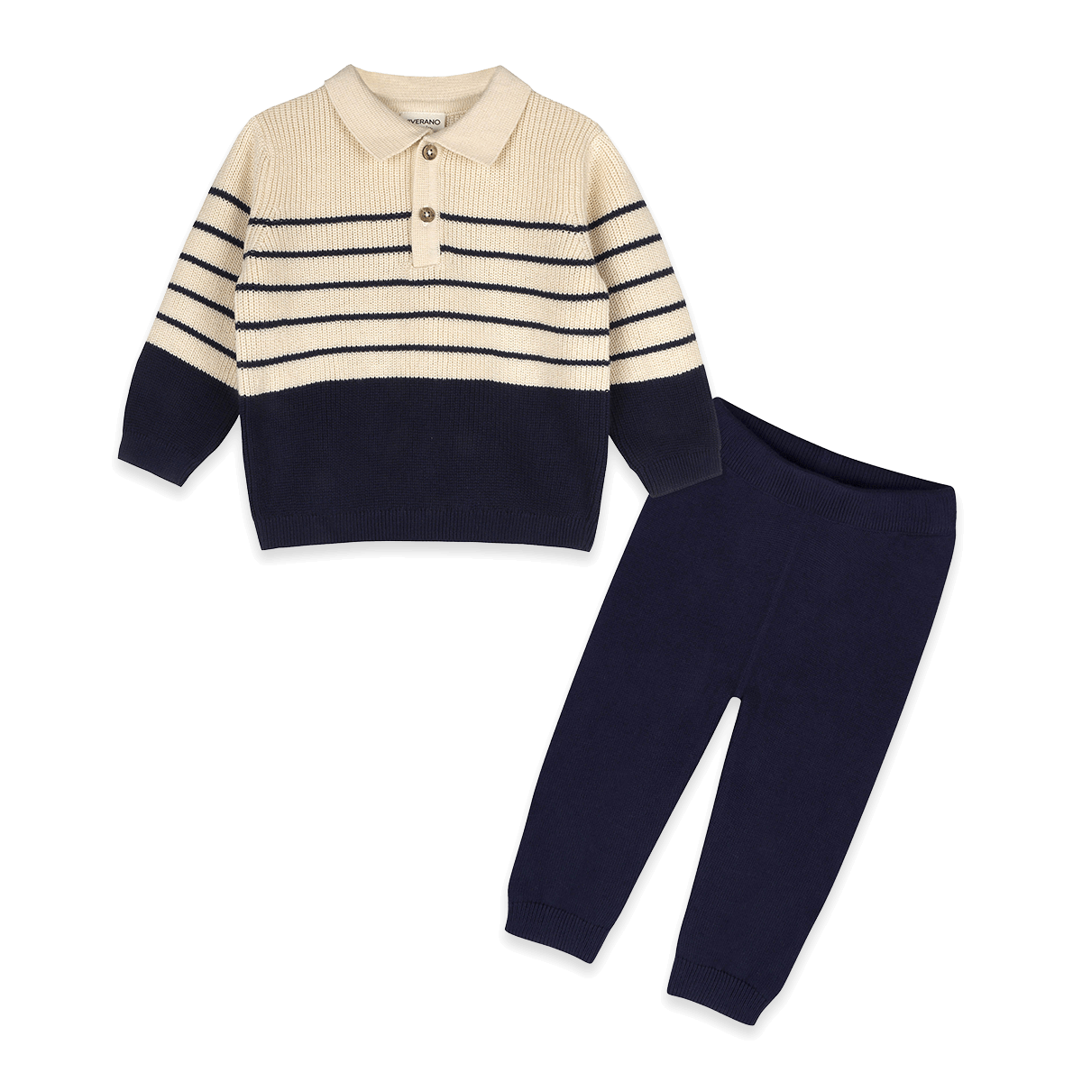 Classic Stripe Polo Sweater Knit Organic Baby Pullover and Pant Set