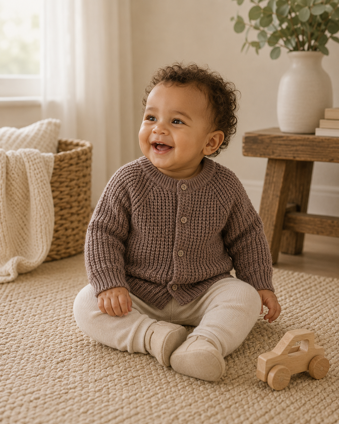 Baby Wearing Classic Chunky Knit Baby Cardigan Sweater, Organic Cotton by Viverano