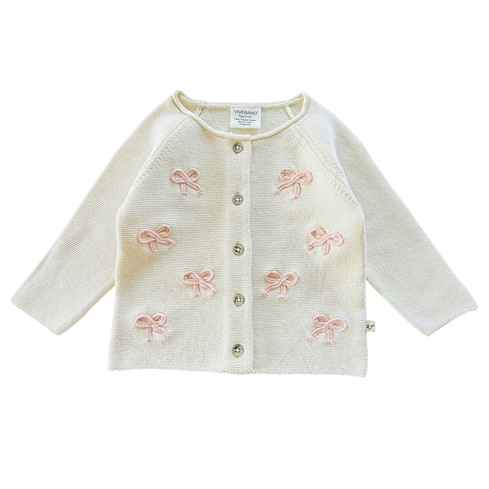 Zoe Bow Sweater Knit Baby Button Cardigan (Organic)