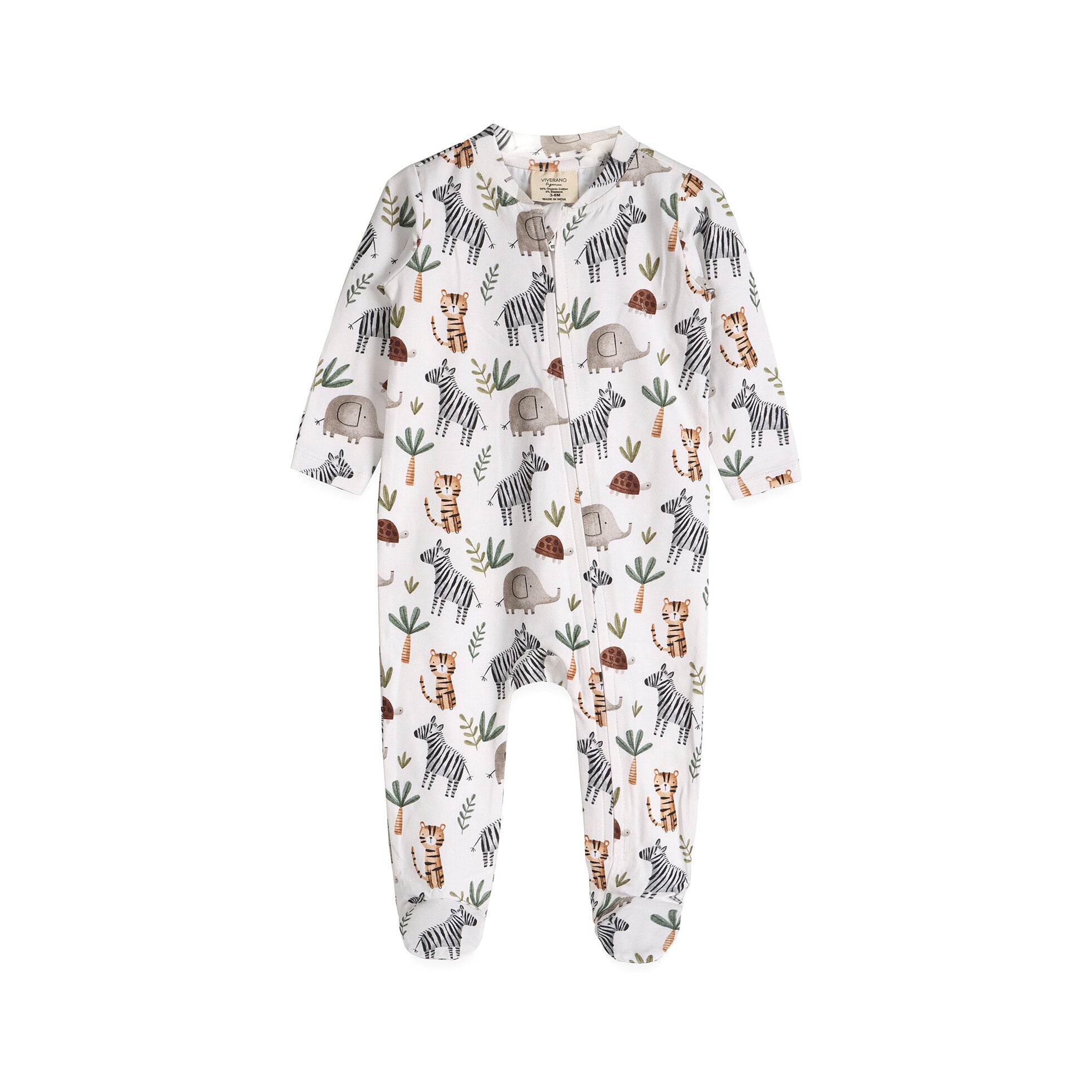 Savannah Animals Baby Zippered Footie Jumpsuit (Organic Jersey)