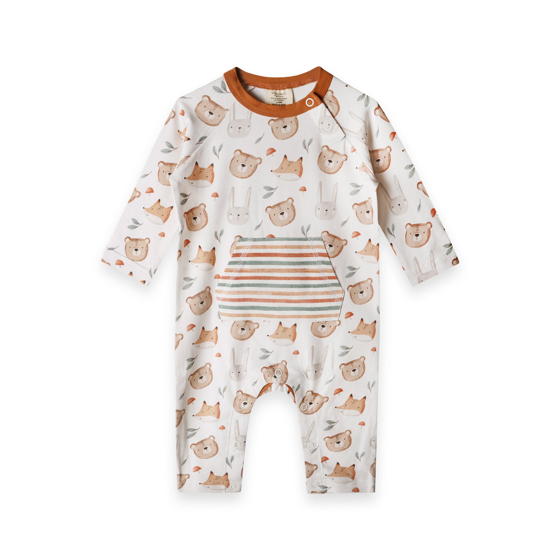 Forest Animals Kangaroo Pocket Baby Jumpsuit (Organic Jersey)