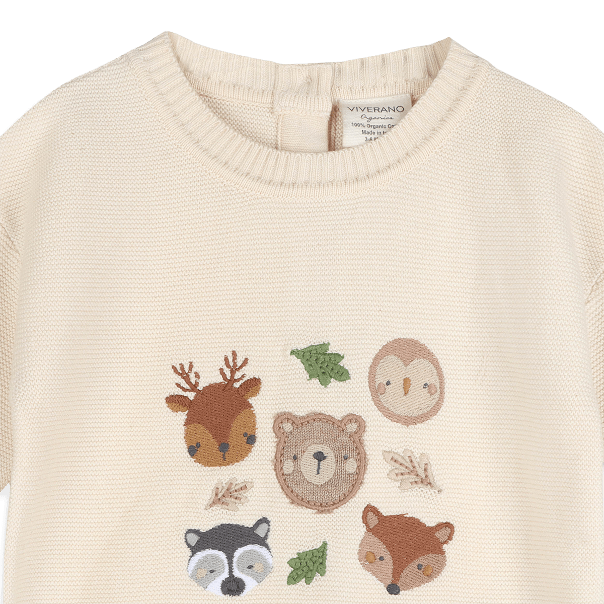 Organic Cotton Woodland Animals Knit Baby Pullover, Detail