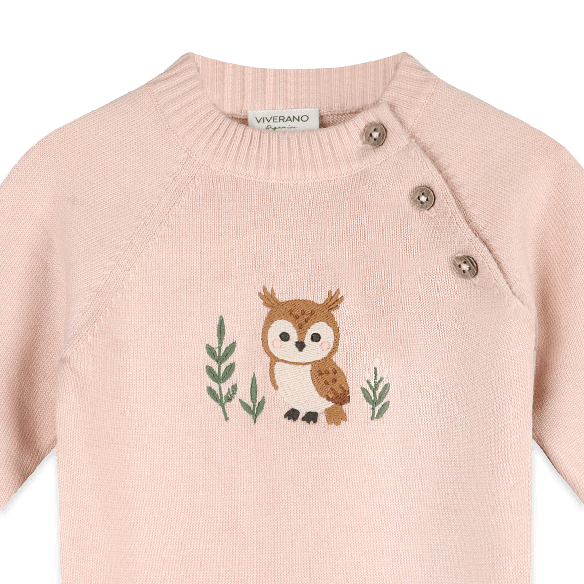 Organic Cotton Owl Embroidered Baby Knit Jumpsuit, Detail