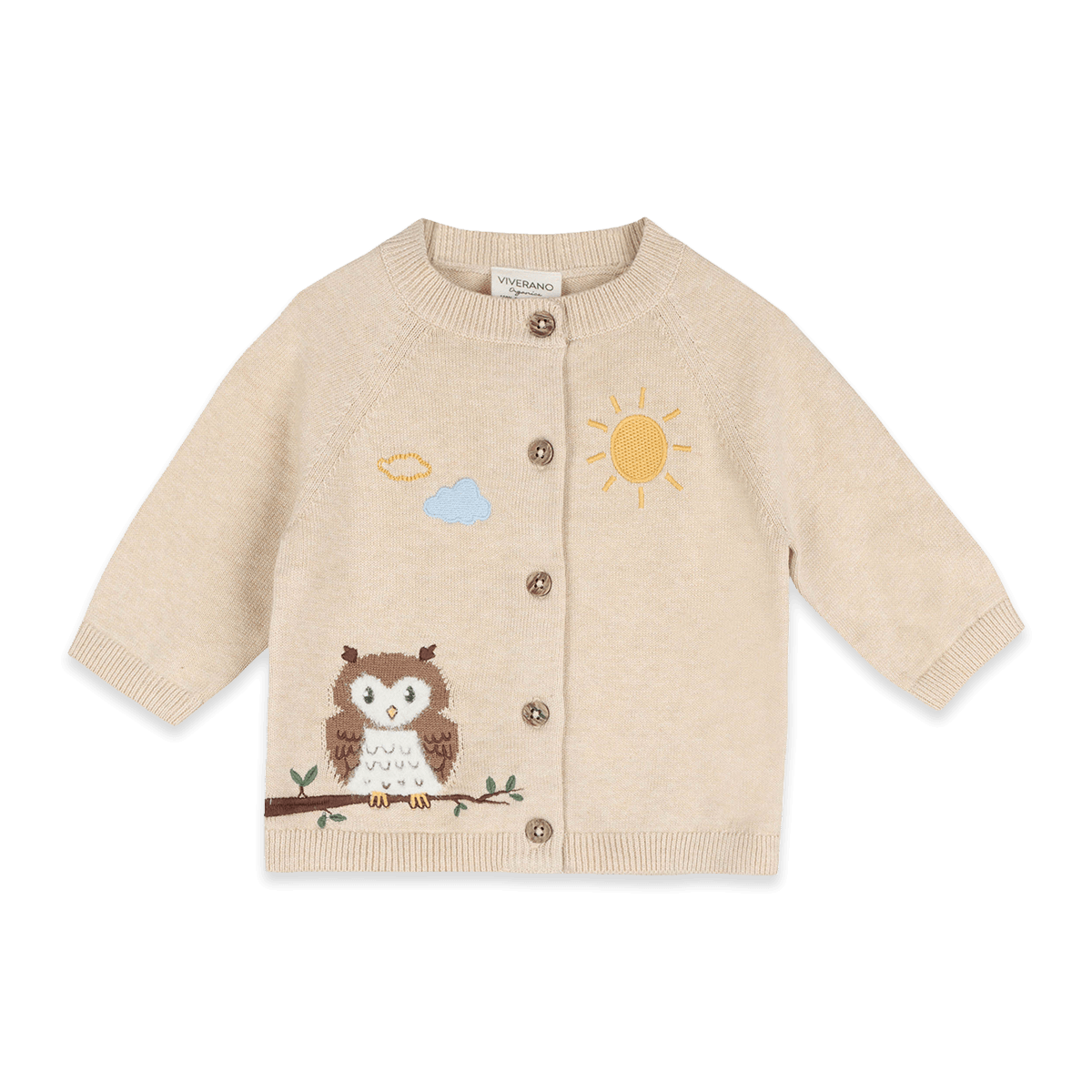Owl Embroidered Knit Baby Cardigan, Organic Cotton