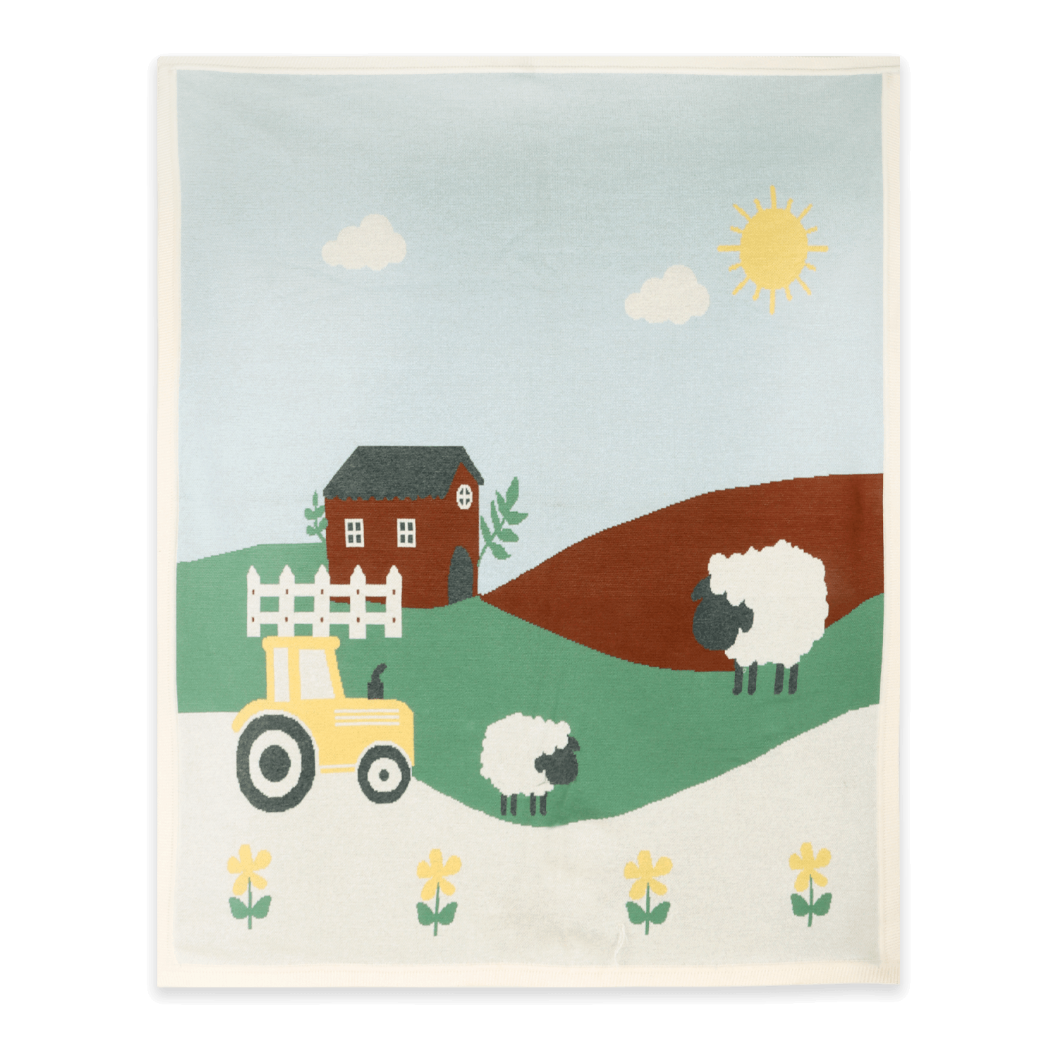 Sunny Farm - Organic Cotton Jacquard Knit Baby Blanket (Flat)