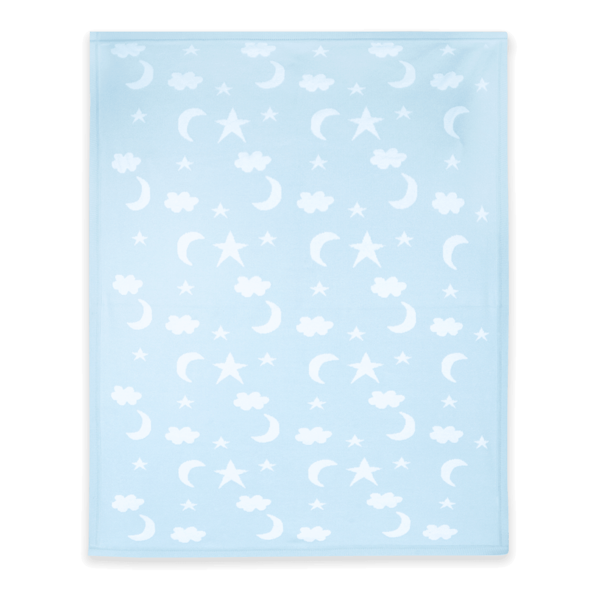 Moon & Stars Dream Organic Baby Jacquard Knit Blanket - Baby Blue (Flat)
