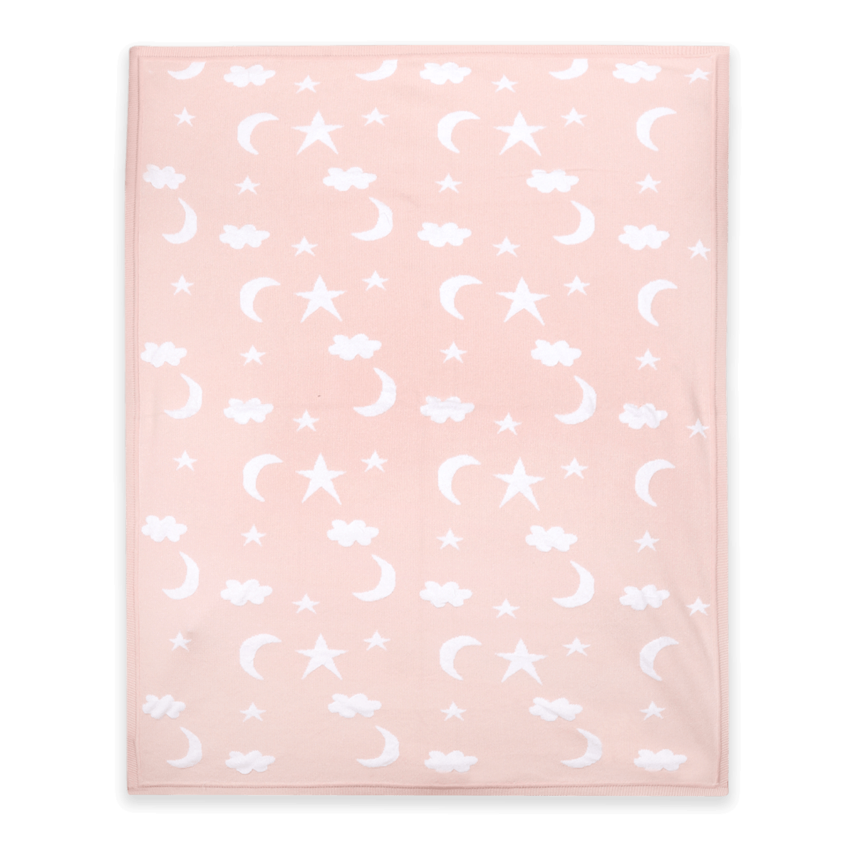 Moon & Stars Dream Organic Baby Jacquard Knit Blanket - Baby Pink (Flat)