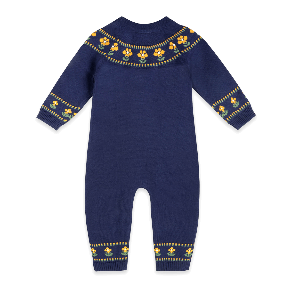 Organic Cotton Floral Fair Isle Knit Baby Jumpsuit, Back
