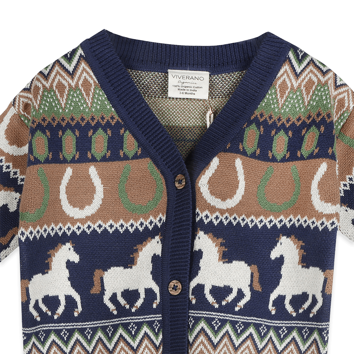 Organic Cotton Western Jacquard Knit Baby Cardigan, Detail