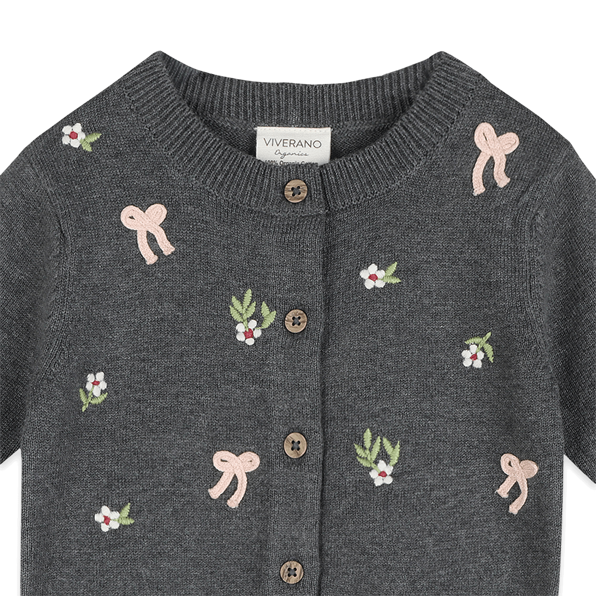 Organic Cotton Hazel 3D Bow Knit Baby Cardigan, Detail