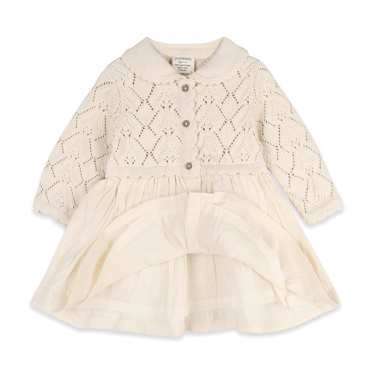 Organic Cotton Phoebe Pointelle Knit Sweater Top Baby Dress, Voile Lining
