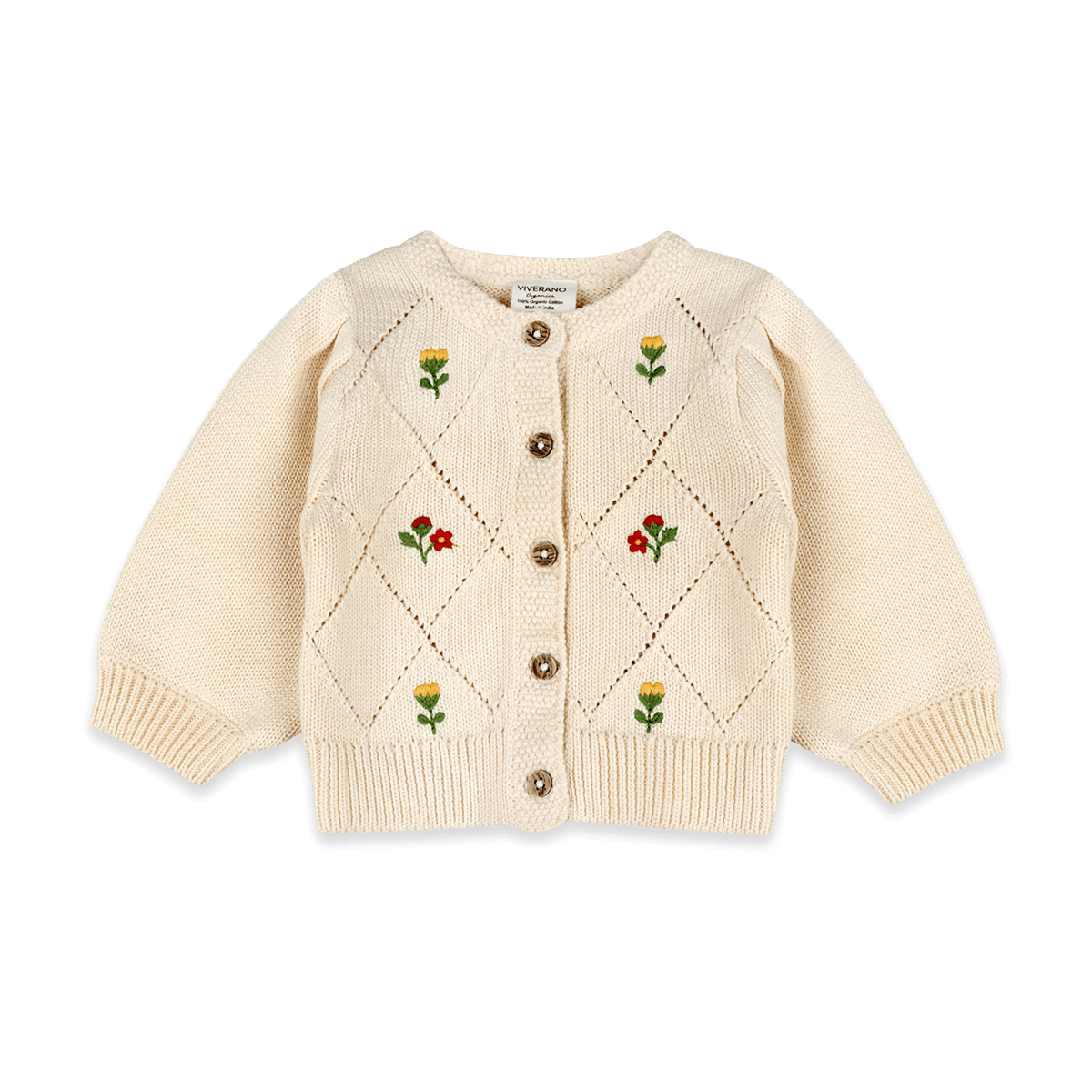 Lisa Floral Embroidered Baby Cardigan, Organic Cotton