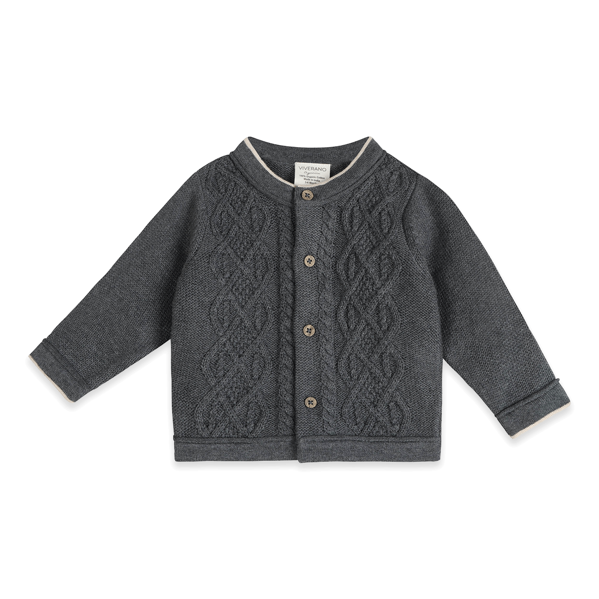 Charles Classic Cable Knit Baby Cardigan, Organic Cotton