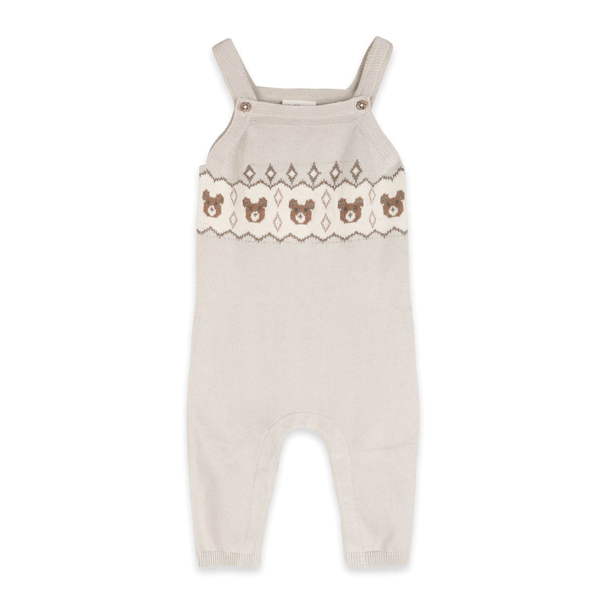 Organic Cotton Bear Fair Isle Knit Baby Overall Set, Front